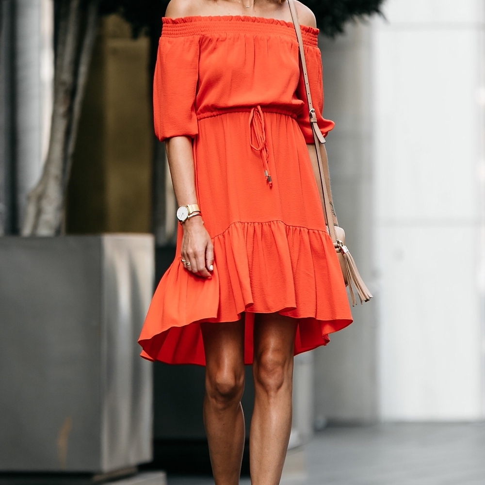 Elegant Off-Shoulder Orange Dress